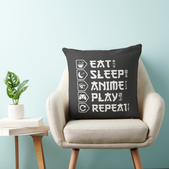 Almofada Comer Dormir Anime Jogar Repetir Estilo de Vida Ot (Cadeira)