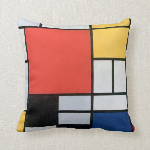 Almofada Composição Vermelho, Amarelo, Azul, Preto, Mondr