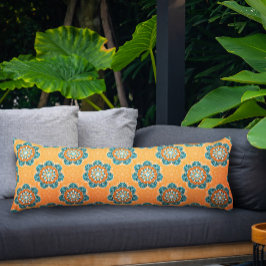 Almofada Comprida Azulejo Floral Mandala em Laranja e Teal