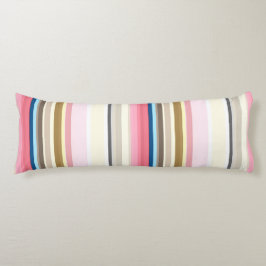 Almofada Comprida Blue, pink, almond and coffee stripes