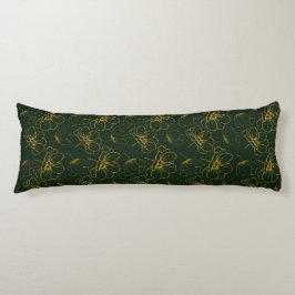 Almofada Comprida Emerald Green e Dourado Floral Body Pillow