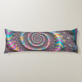 Almofada Comprida Funky Psychedelic Rainbow Unicorn Fractal Nautilus