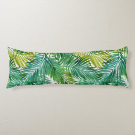 Almofada Comprida Lush Tropical Island Green Palm Leaf Watercolor 
