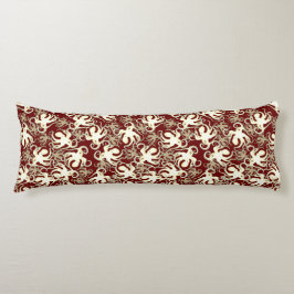 Almofada Comprida Motif Repetitivo Dourado E Vermelho | Padrão Octop