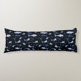 Almofada Comprida Motif Repetitivo Preto E Azul | Padrão do tubarão