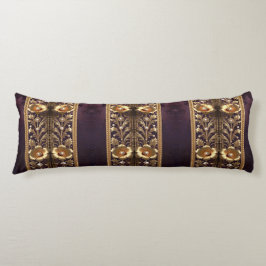Almofada Comprida Travesseiro de Corpo com Ornamento Floral Dourado