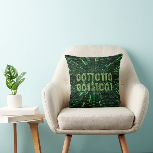 Almofada Computação verde vibrante com código binário 69 do (Cadeira)