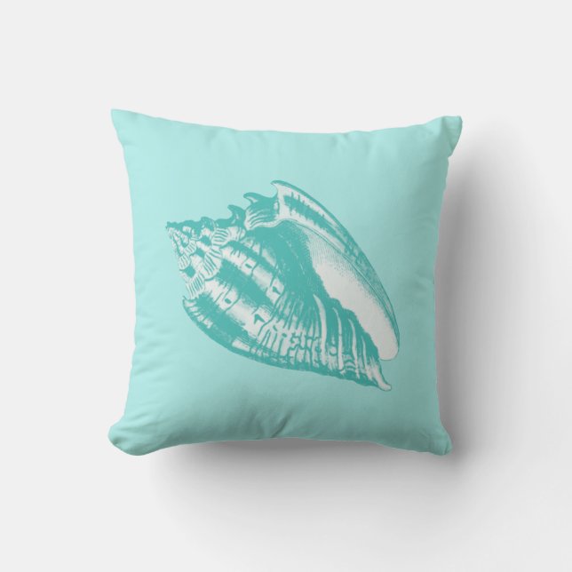 Almofada Conch Shell - aqua macio e branco (Frente)