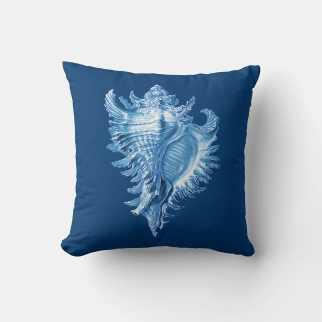 Almofada Conch Shell Sea Life Impressão, Indigo Blue e Whit (Frente)