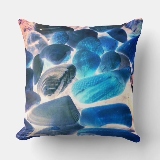 Almofada Concha de ostras marinhas, cores mudadas de azul p (Frente)