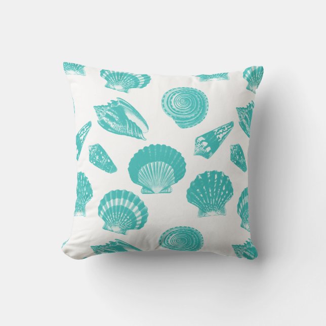 Almofada Conchas - aqua mole e branco (Frente)