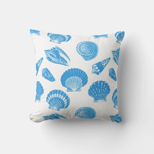 Almofada Conchas - Azul e branco cerulianos (Frente)