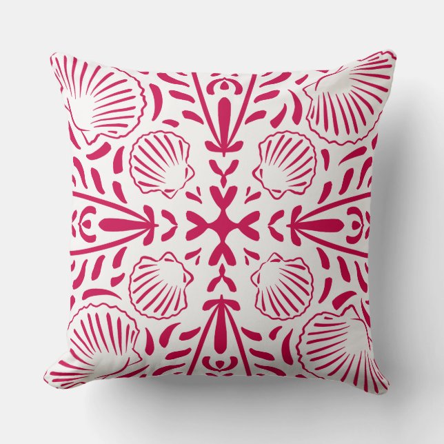 Almofada Conchas de Ostra Rosa Vermelho Coral Moderno Ousad (Frente)