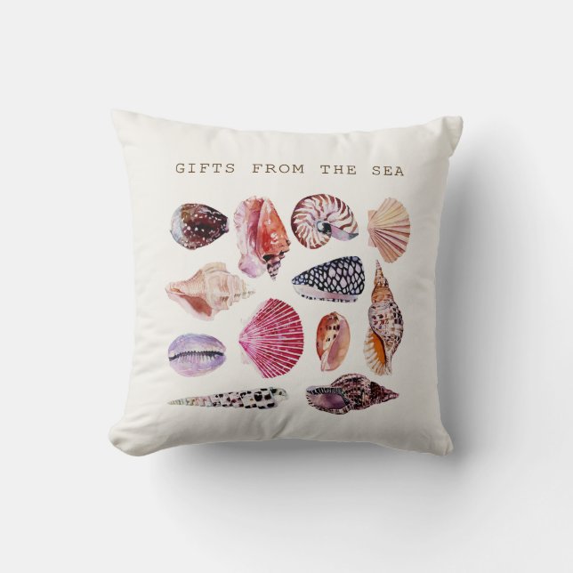 Almofada Conchas Estéticas em Aquarela (Frente)