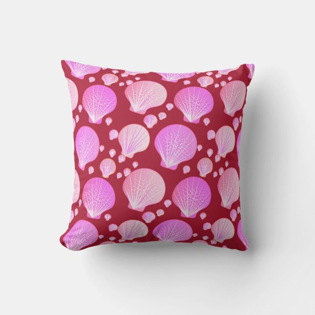 Almofada Conchas rosadas sobre um fundo burgundy (Frente)