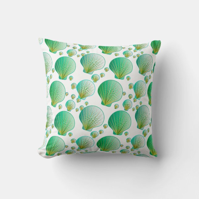 Almofada Conchas verdes de marisco em branco (Frente)