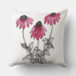 Almofada Coneflowers Aquarela e Tinta