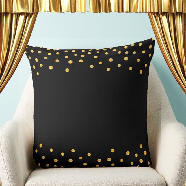 Almofada Confete Dourado Elegante no Preto (Criador carregado)