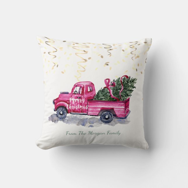 Almofada Confetes, Caminhão Rosa de Natal Árvore de Pinheir (Frente)