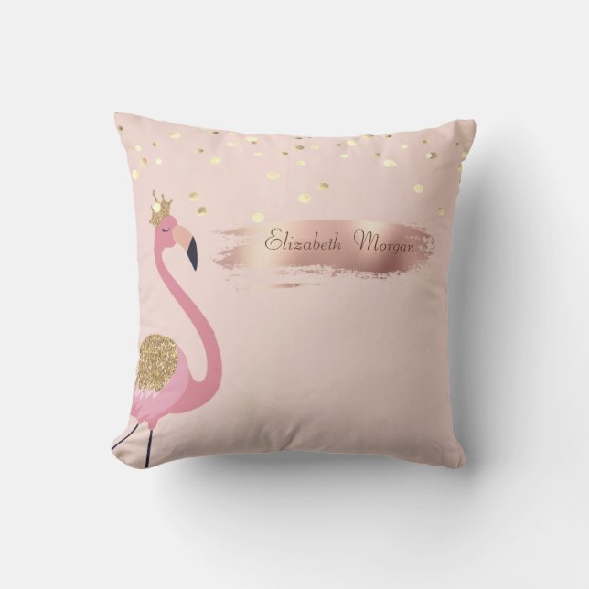 Almofada Confetes, Traço de Pincel em Dourado Rosa Flamingo (Frente)