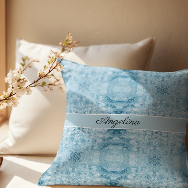 Almofada Conforto Ártico | Padrão de Pena Azul e Branco (Criador carregado)