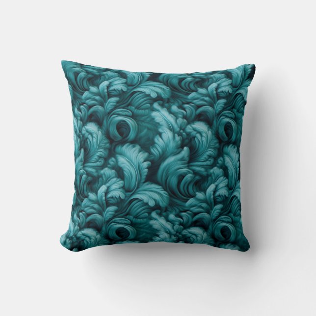 Almofada Conforto Elegante Floral de Turquesa Teal Suave (Frente)