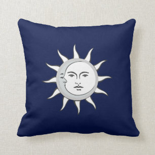 Almofada Conjunção da Lua e do Sol em Azul Marinho
