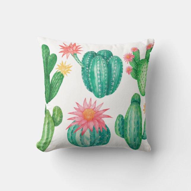 Almofada Conjunto de cactos com flores. Elementos isolados  (Frente)