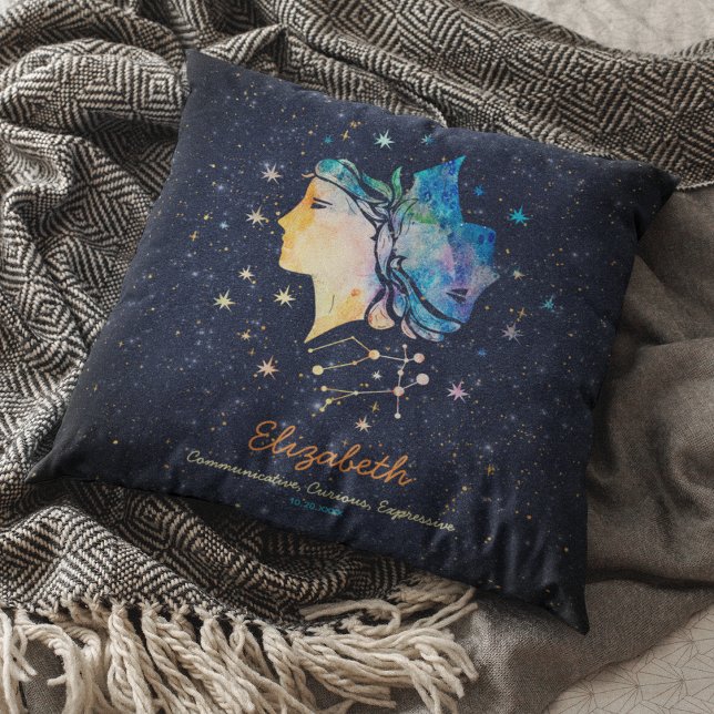 Almofada Constelação de Gêmeos Zodíaco Aquarela Estrela Gal (Criador carregado)