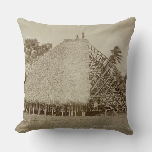 Almofada Construção de casa em Samoa, c.1875 (foto do (Frente)