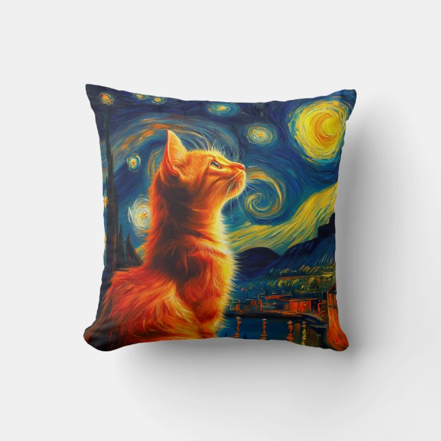 Almofada Contemplative Ginger Cat | Starry Night Sky (Frente)