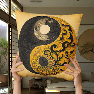 Almofada Contemporâneo de Yin Amarelo de Mostarda e Yang