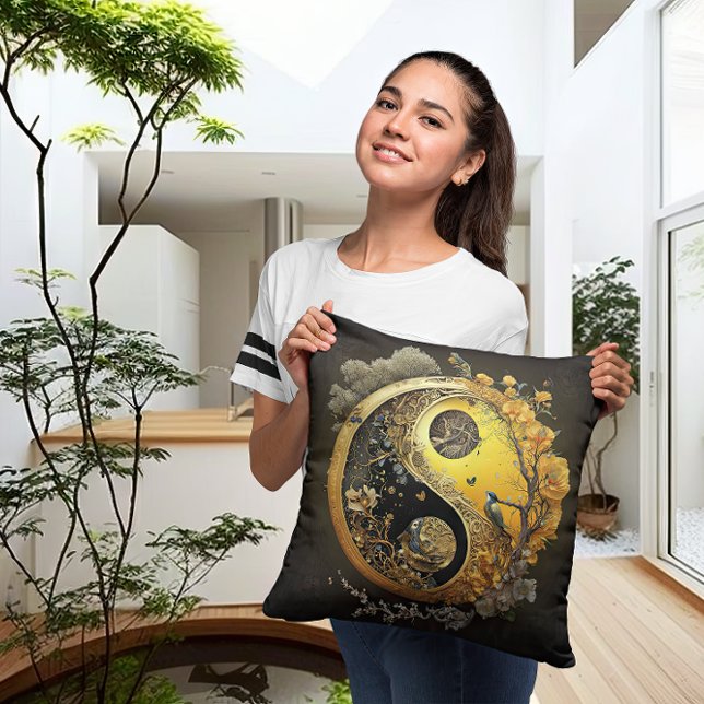 Almofada Contemporâneo Intrate Yellow Taijitu Yin e Yang (Criador carregado)
