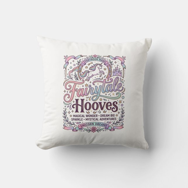 Almofada Conto de Fadas Unicórnio Cascos Design de Merch Or (Frente)