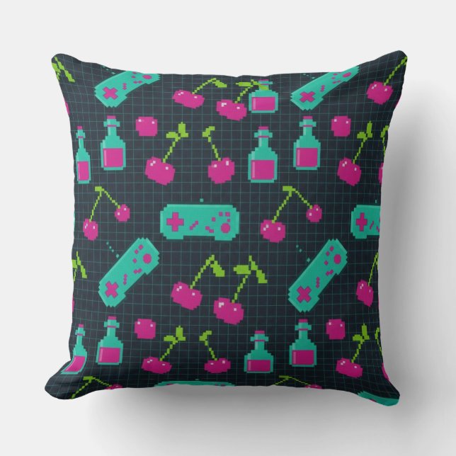Almofada Controle de Jogos Pixel Retro Vaporwave  (Frente)