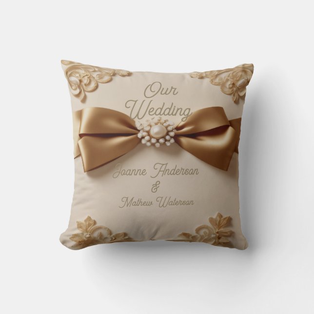 Almofada Convite de Casamento com Floral Embutido – Laço de (Frente)