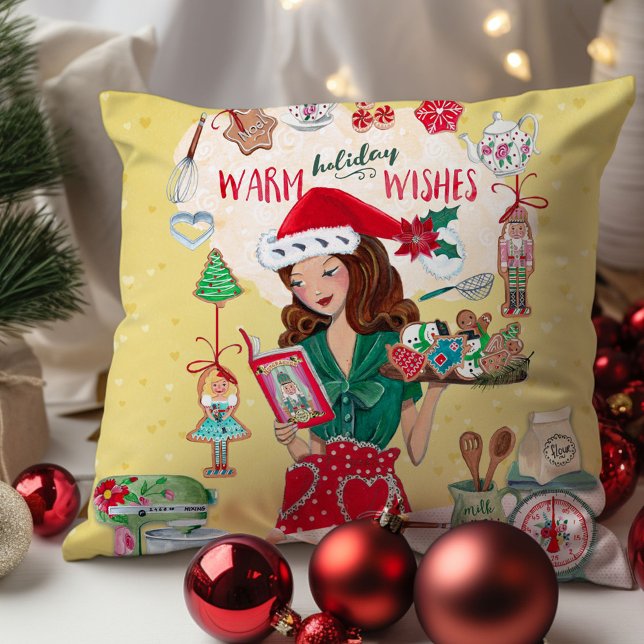 Almofada Cookies Cookies da Sra. Papais noeis de Natal (Mrs Santa Chirstmas Nutcracker Cookies Kitchen Throw Pillow)