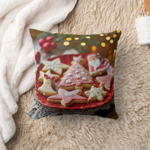 Almofada Cookies de Natal numa Prata Vermelha