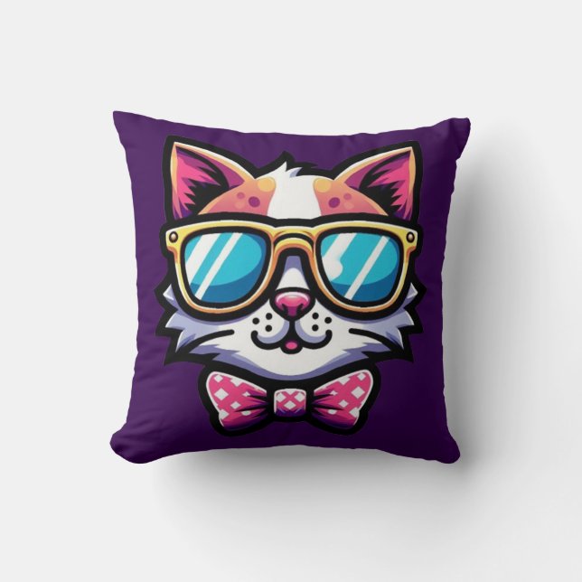 Almofada Cool Cat Throw Pillow – Whimsical Home Decor (Frente)