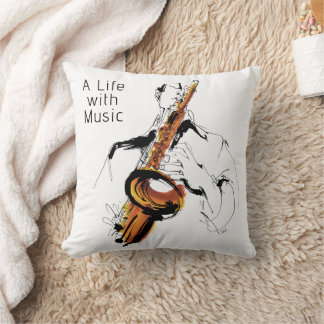 Almofada Cool Retro Man Playing Alto Saxophone - Jazz