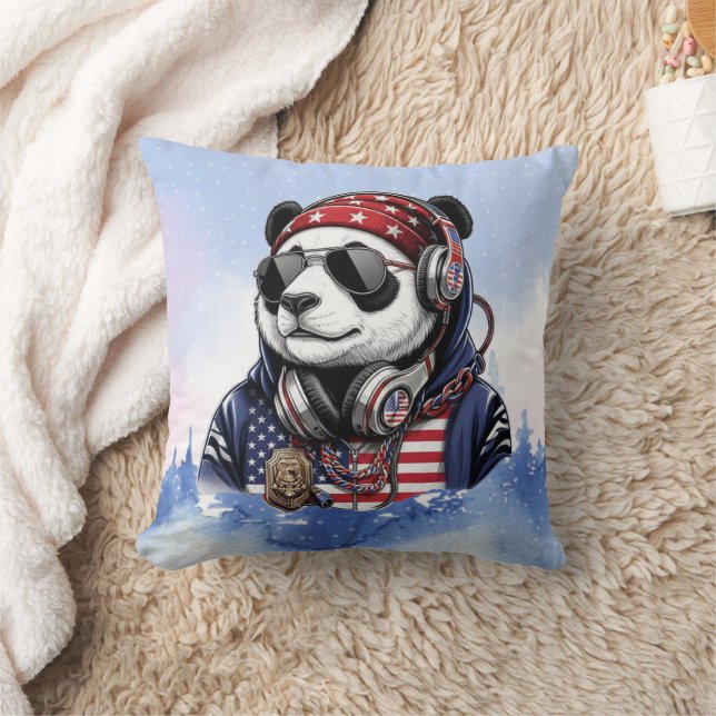 Almofada Cool USA Panda – Patriotic Red, White & Blue Panda (Cobertor)
