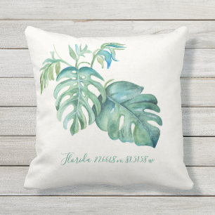 Almofada Coordenadas de Mapa de Folha de Monstera de Waterc