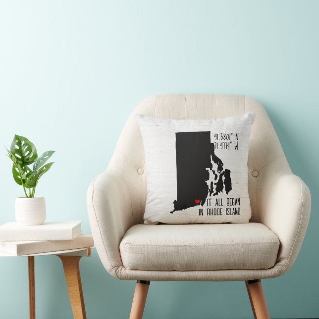 Almofada Coordenadas GPS de Rhode Island com Coração (Cadeira)