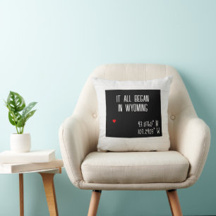 Almofada Coordenadas GPS de Wyoming com Coração