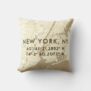Almofada Coordenadas Personalizadas do Mapa de Nova Iorque