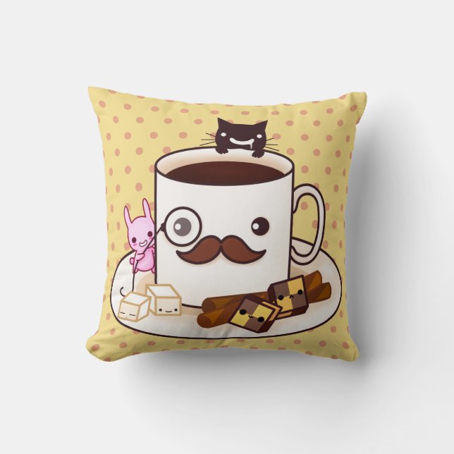 Almofada Copo de café bonito do bigode com animais do (Frente)