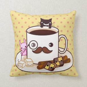 Almofada Copo de café bonito do bigode com animais do
