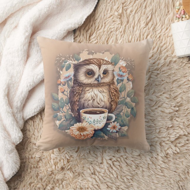 Almofada Copo de Café com Coruja Pintura  (Cobertor)