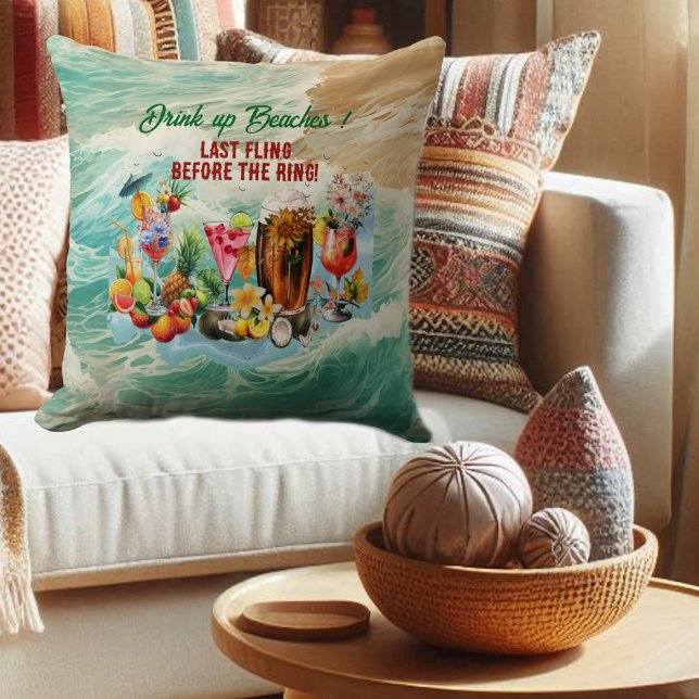 Almofada Coquetéis de frutas na praia tropical despedida de (Tropical Beach Cocktails Fruits Bachelorette Party Throw Pillow)