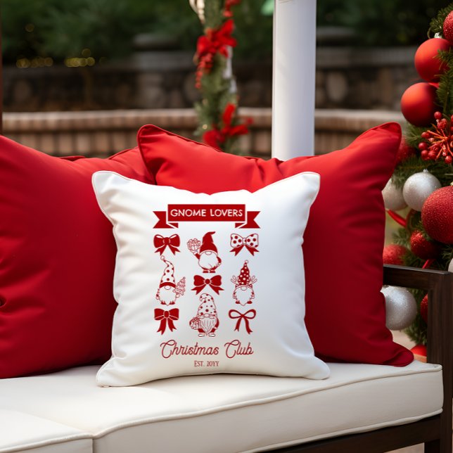 Almofada Coquette Gnome Lovers Christmas Club - Red | Branc (Coquette Gnome Lovers Christmas Club Red White Throw Pillow)